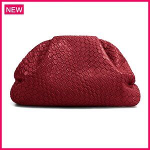 Oversized Dumpling Clutch PU Leather Woven Handbag Magnetic Closure Evening